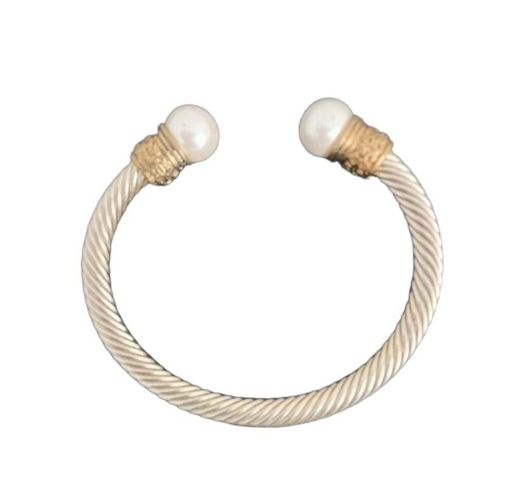 Fashion Jewelry Silver and Gold Twisted Bracelet with Pearls